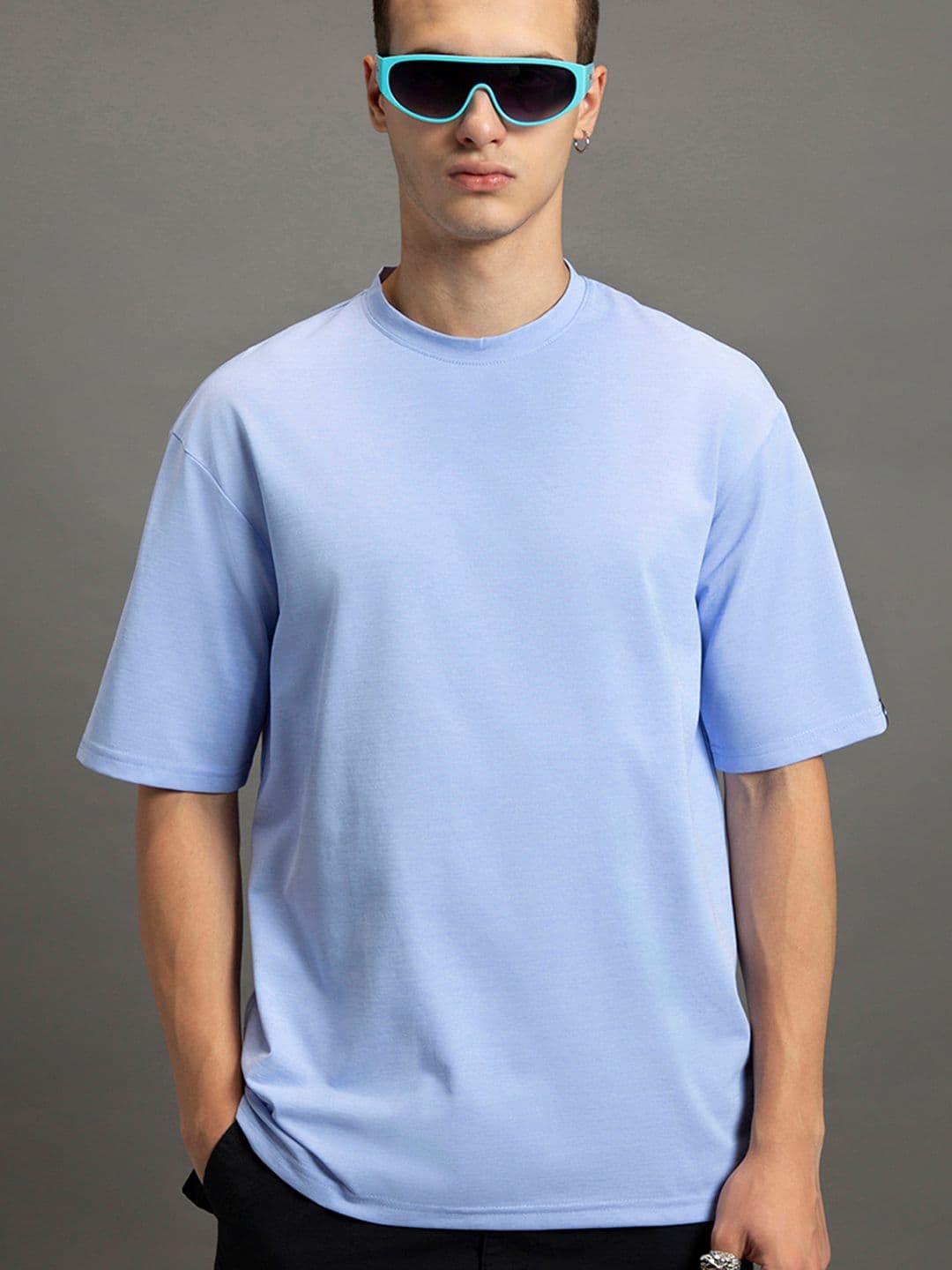 Bewakoof Blue Round Neck Short Sleeves Cotton Oversized T-shirt - view 1