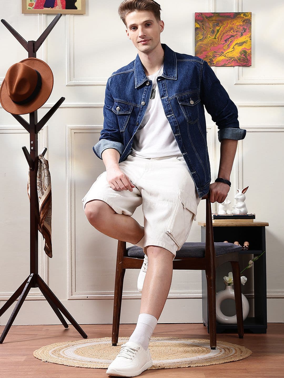 Eszett Men Solid Washed Spread Collar Denim Jacket - view 1