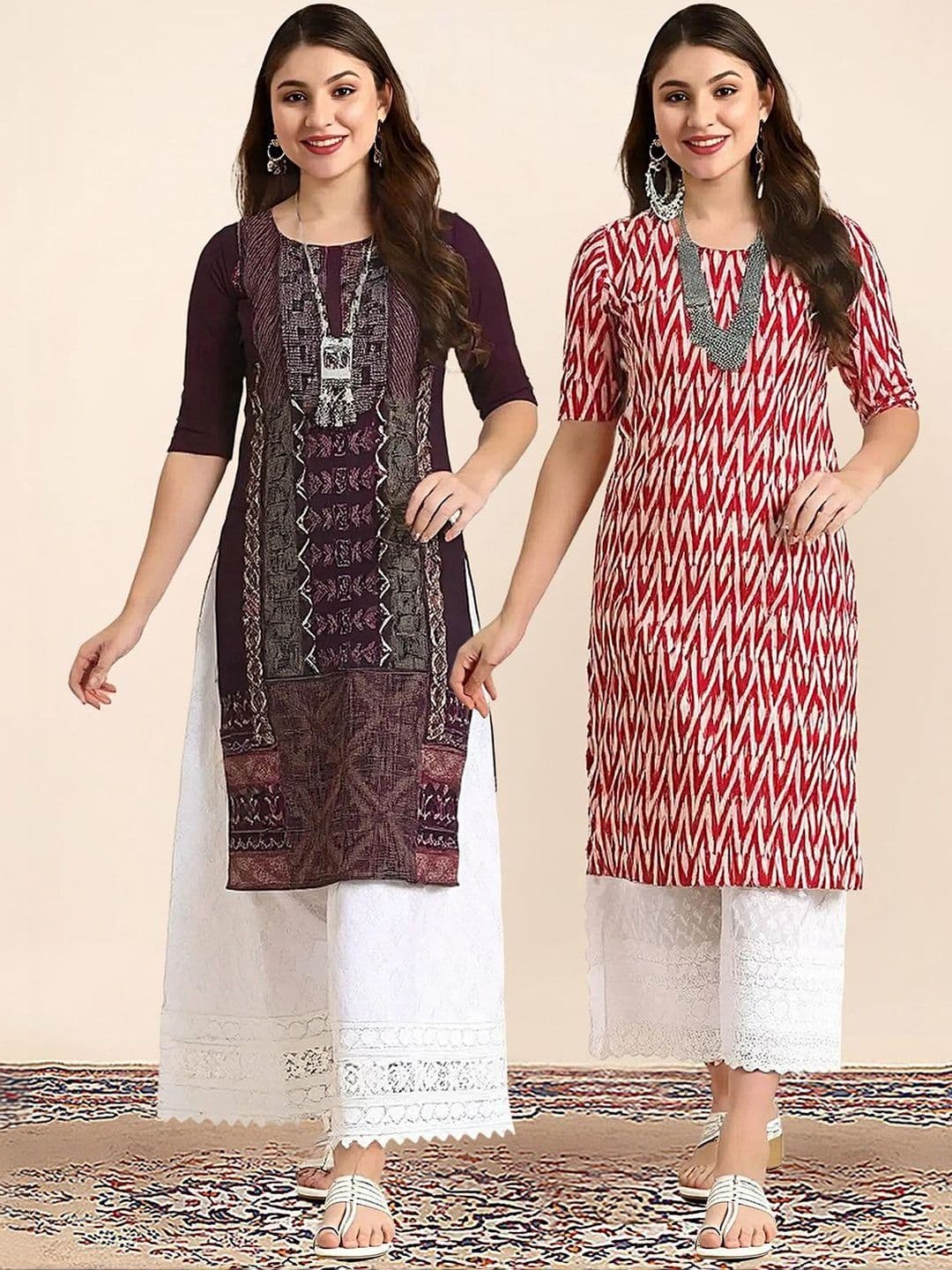 arangya Women Pack Of 2 Printed Indie Prints Crepe Kurta - view 1