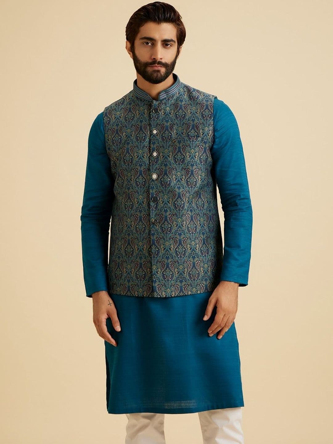 Manyavar Woven Design Nehru Jacket - view 1