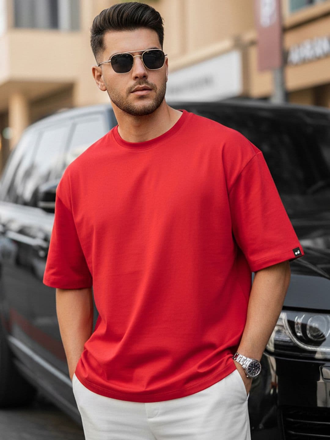 Bewakoof Men Solid Round Neck Cotton Oversized T-shirt - view 1