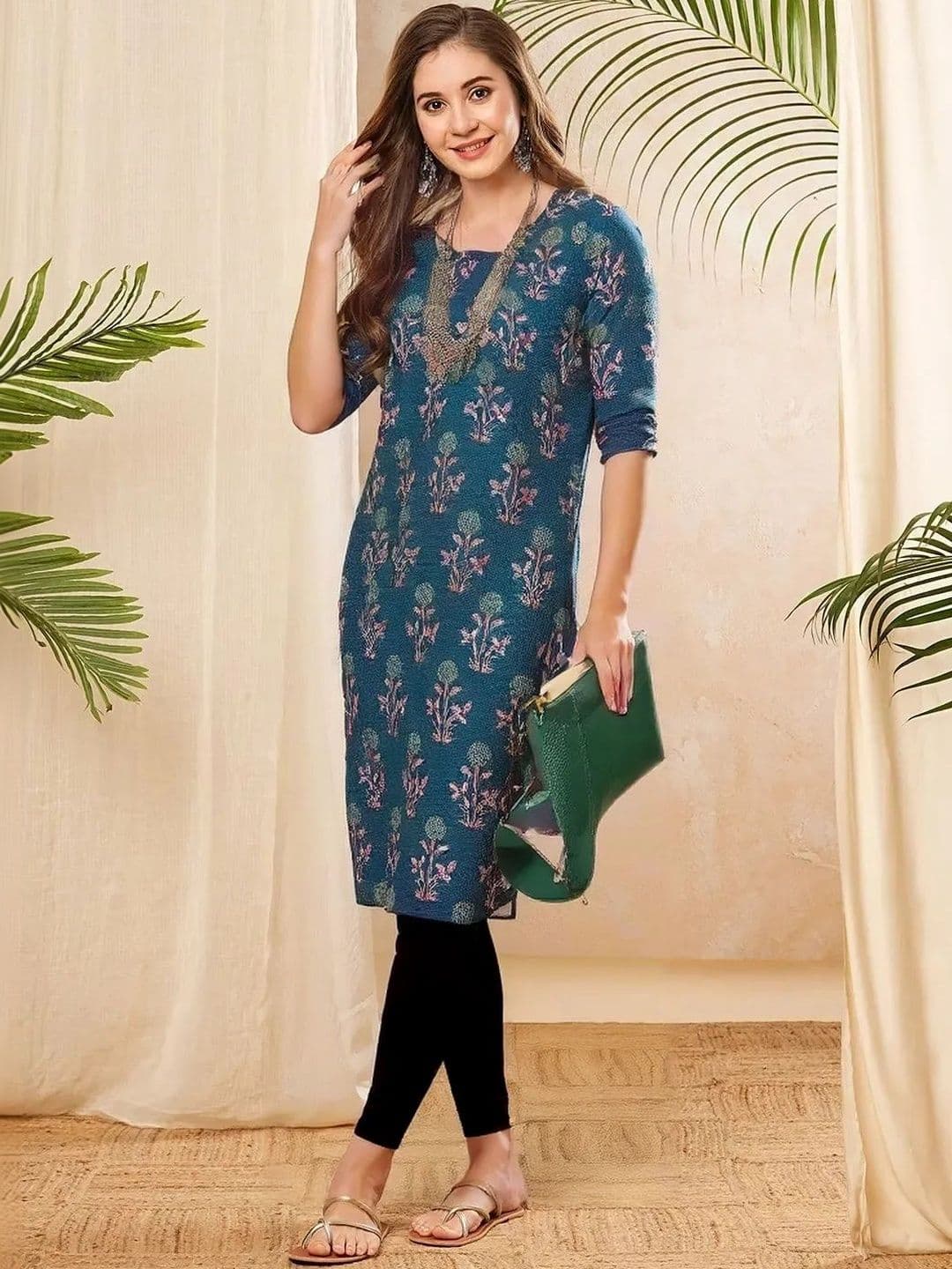 arangya Women Floral Printed Indie Florals Crepe Kurta - view 1
