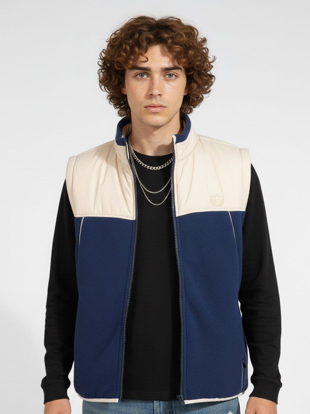 glitchez Mock Collar Colourblocked Gilet Jacket with Paneled Detail - view 1