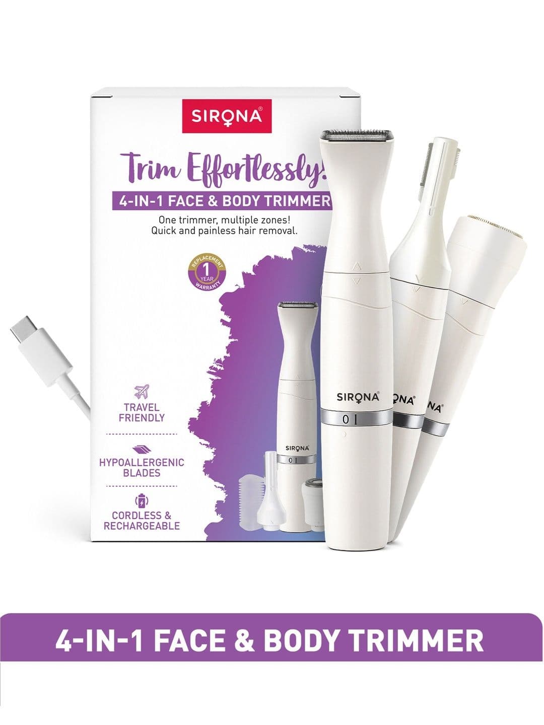 Sirona 4-In-1 Face & Body Trimmer- White - view 1
