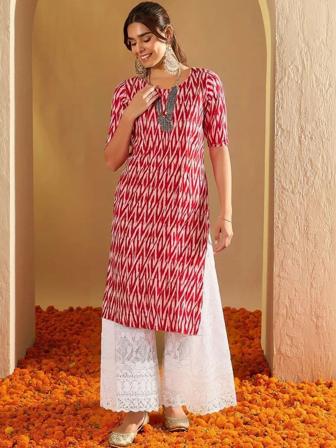 arangya Women Pack Of 3 Leheriya Printed Indie Prints Crepe Kurta - view 1