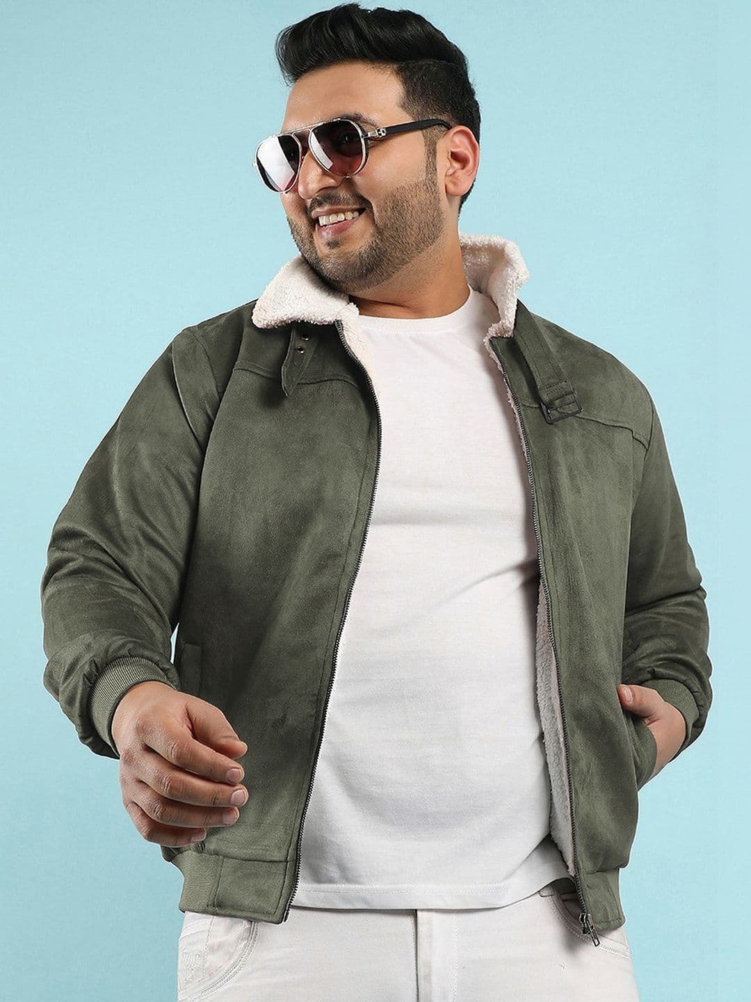 Instafab Plus Men Suede Lightweight Bomber Jacket - view 1