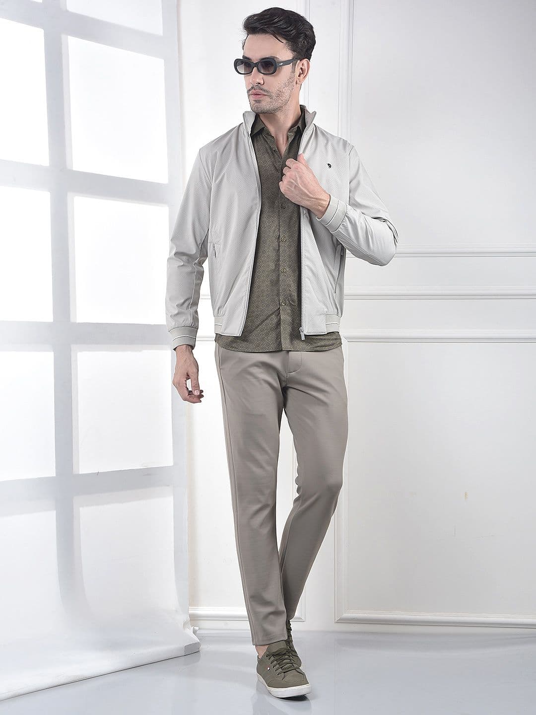 Crimsoune Club Men Mock Collar Geometric Printed Lightweight Bomber Jacket - view 1