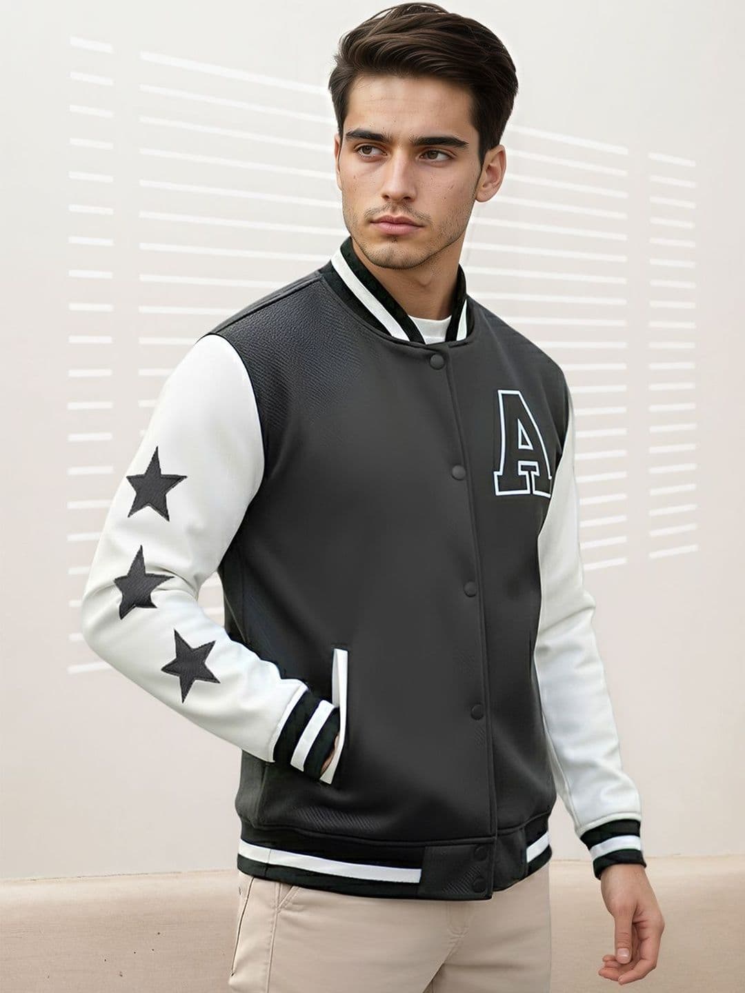 Mast & Harbour Men Brand Logo Colourblocked Woollen Lightweight Outdoor Varsity Jacket - view 1
