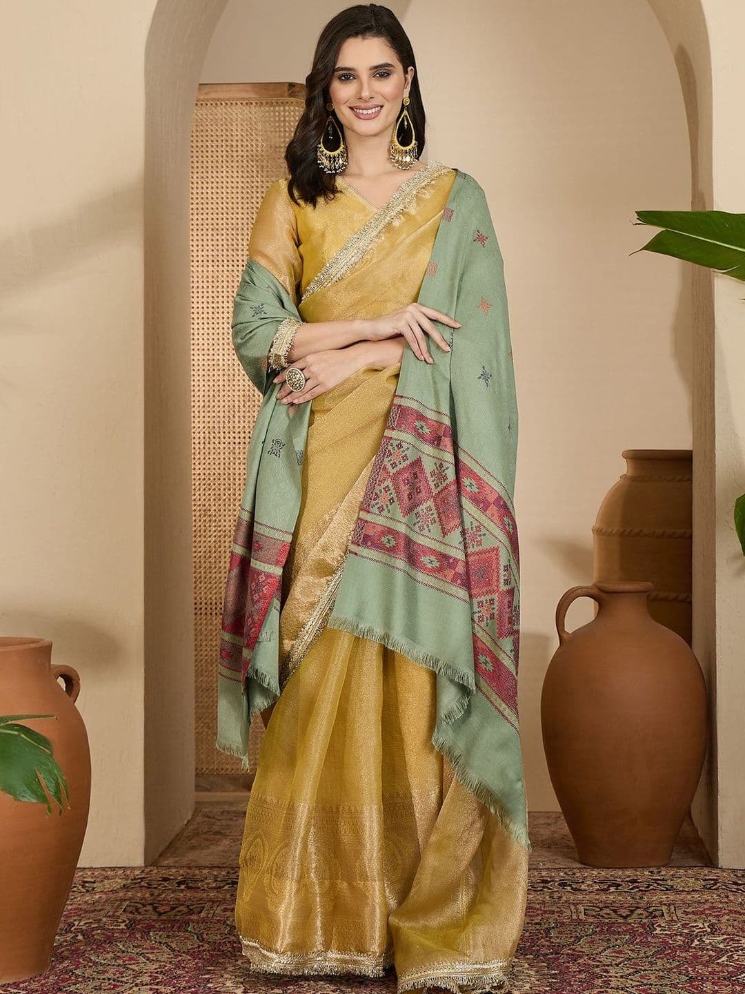 Sangria Ethnic Motifs Woven Design Shawl - view 1
