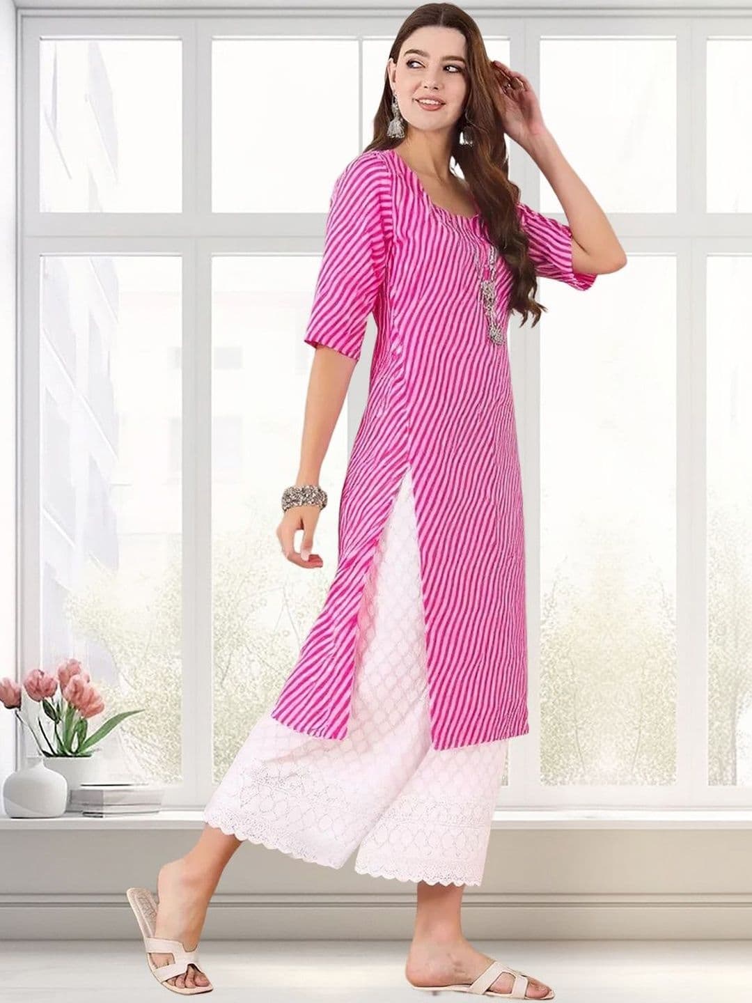 arangya Women Leheriya Printed Crepe Kurta - view 1