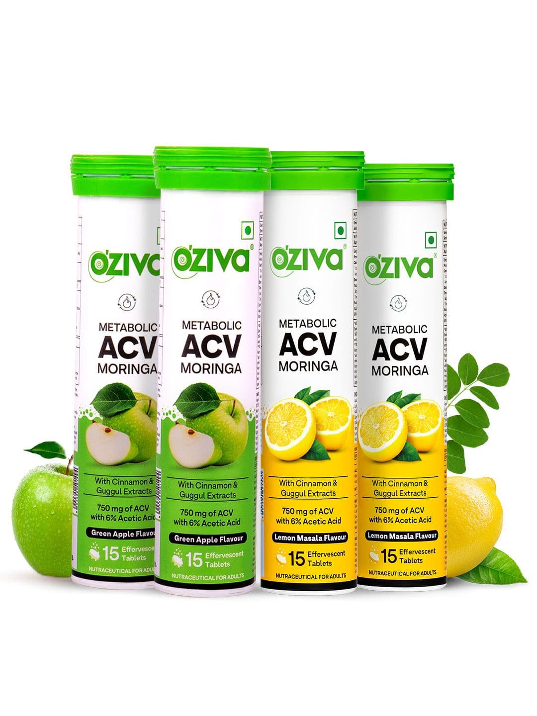 OZiva Set Of 4 ACV Moringa Apple Cider Vinegar & Lemon Masala Tablets- 15 Tablets Each - view 1