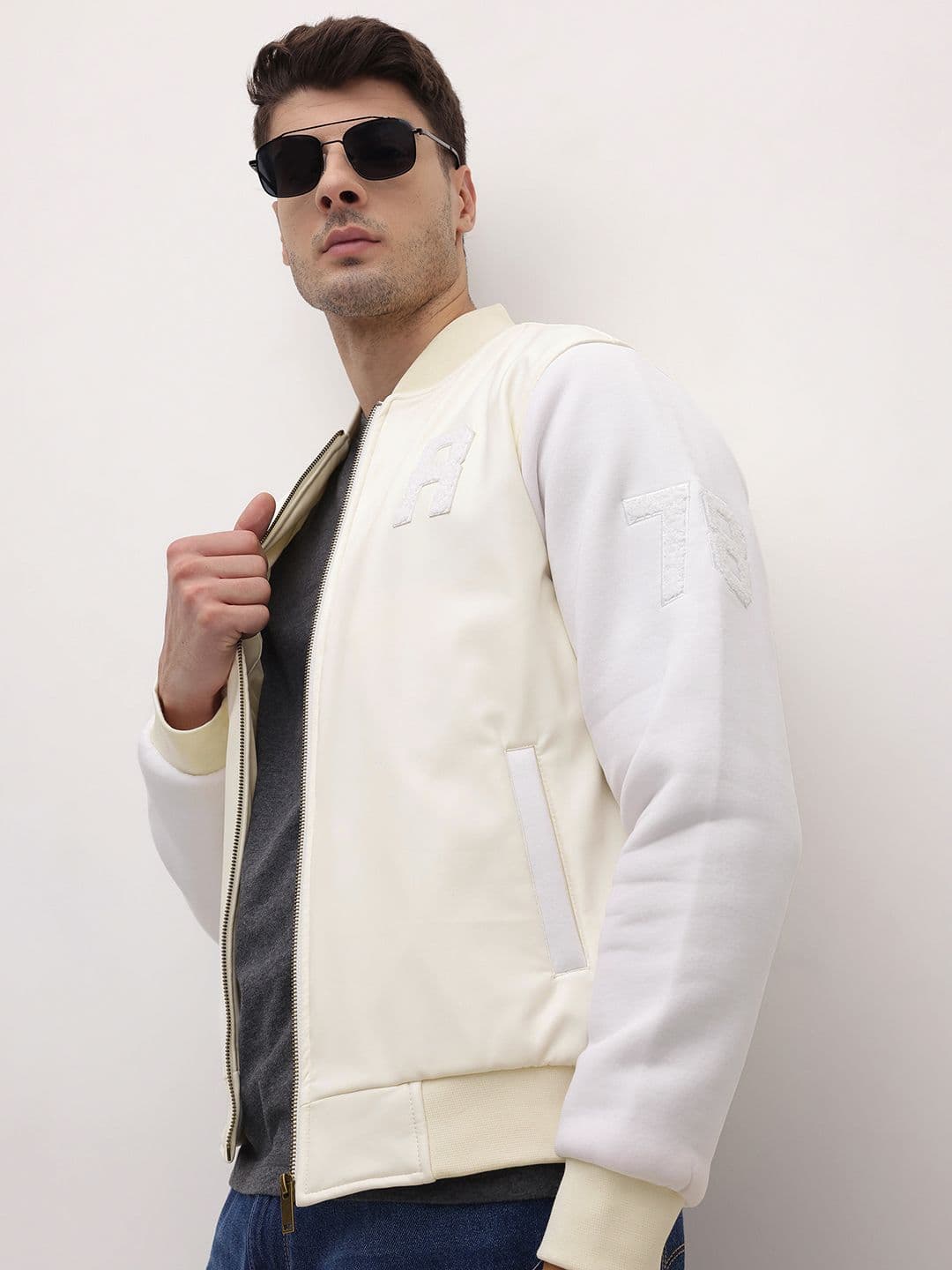 Roadster Typography Applique Detail Stand Collar Bomber Jacket - view 1