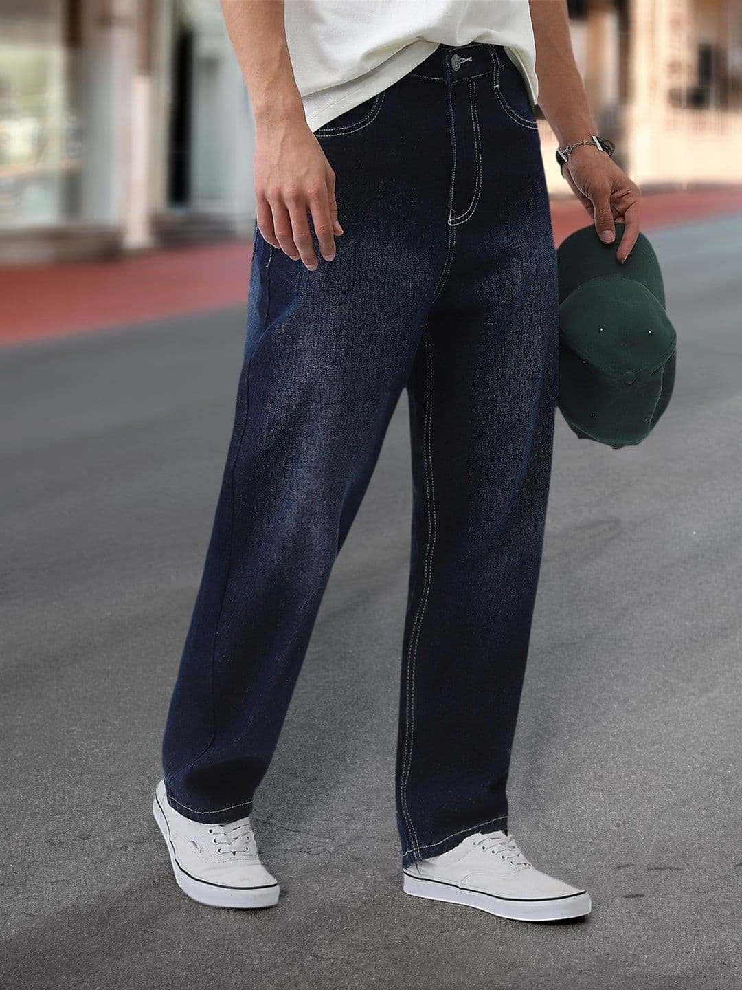 Urbano Fashion Men Cotton Dark Blue Loose Baggy Fit Washed Jeans - view 1