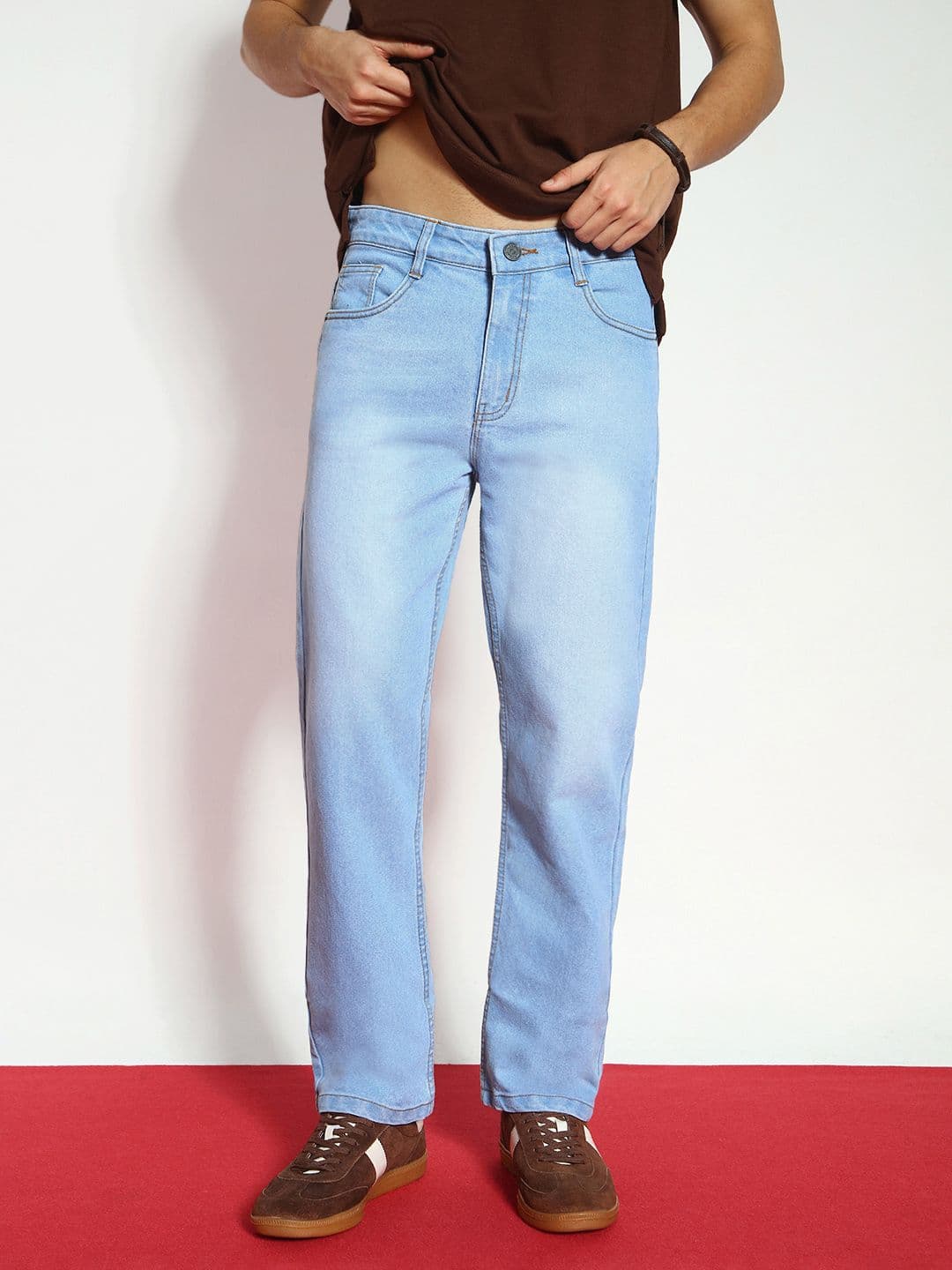 Urbano Fashion Men Ice Blue Straight Fit Heavy Washed Stretchable Jeans - view 1