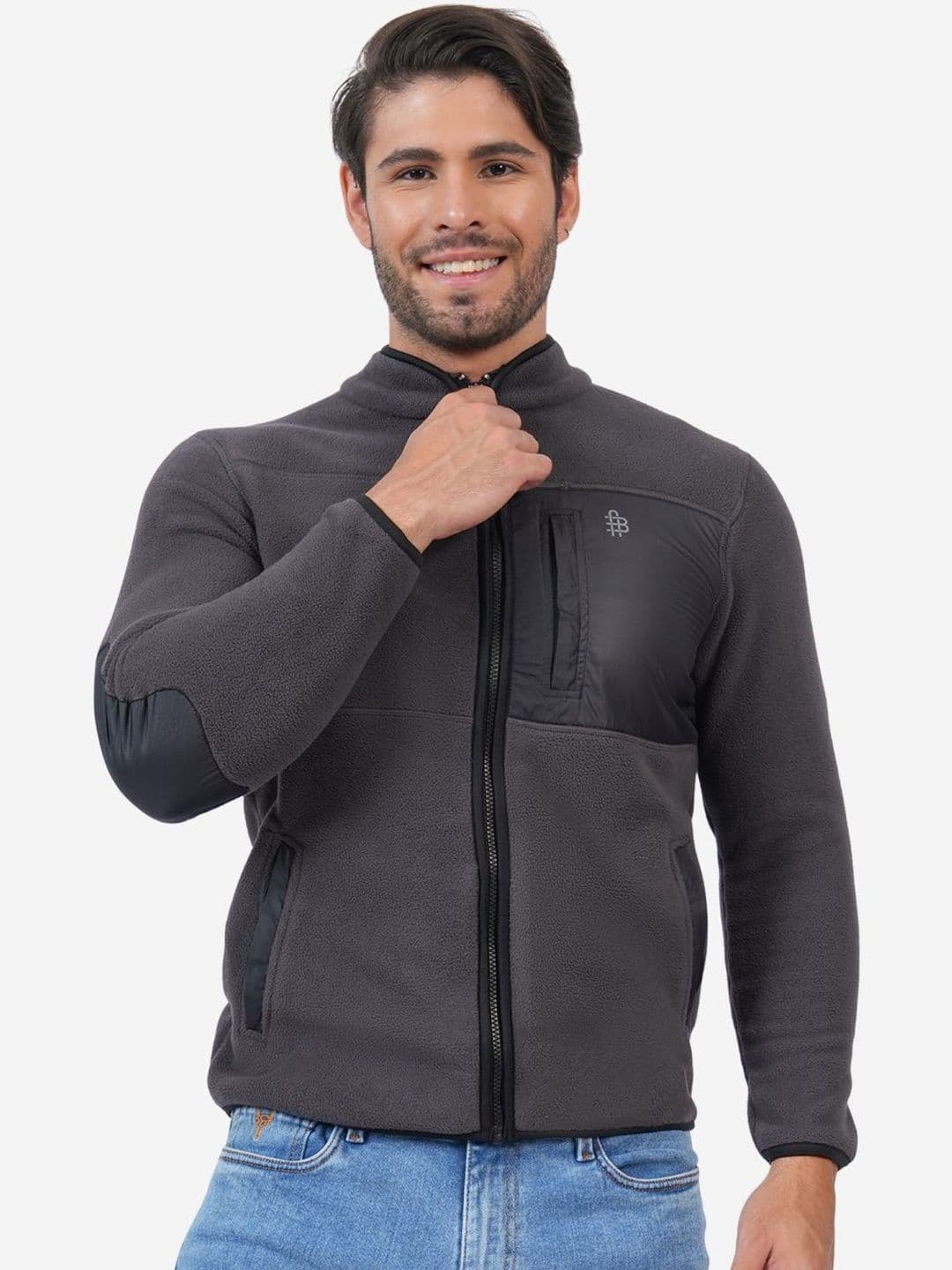 Bonjour Men Brand Logo Colourblocked Woollen Lightweight Sporty Jacket - view 1