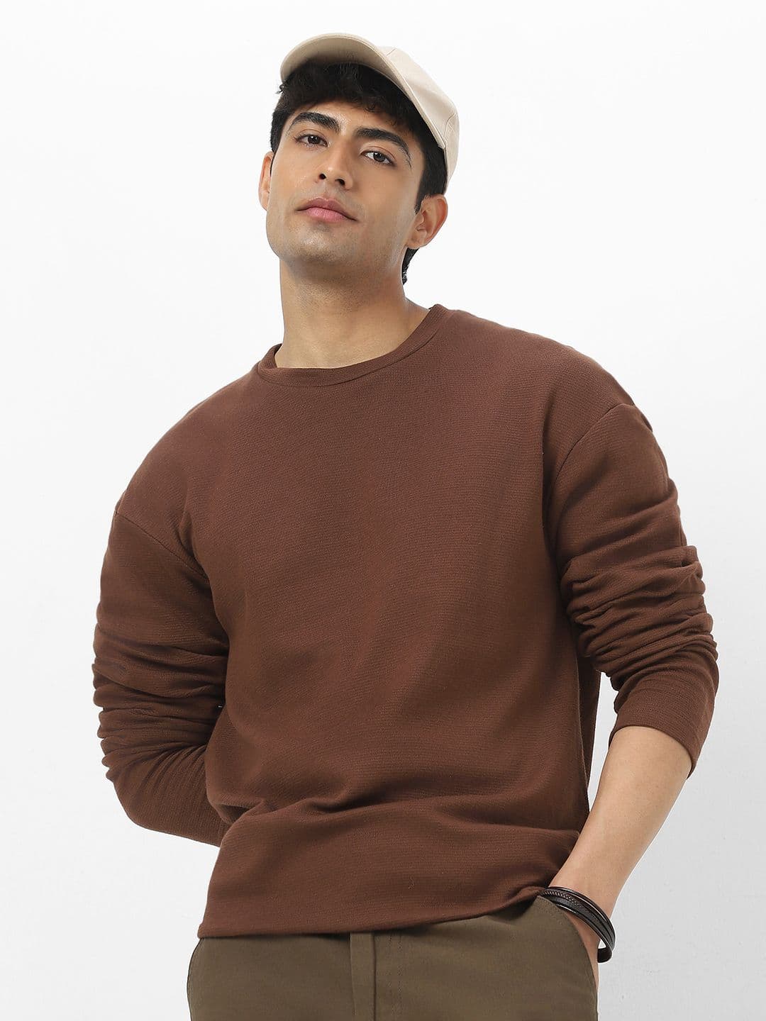 Urbano Fashion Men Textured Round Neck Oversized Full Sleeve Cotton T-Shirt - view 1