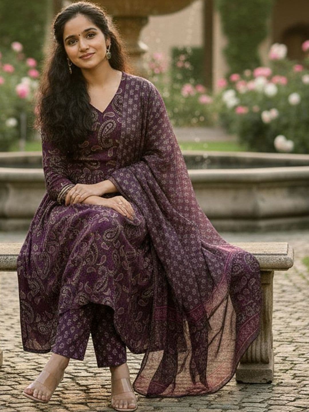ARADHNA Women Paisley Printed Panelled Kurta with Trousers & With Dupatta - view 1