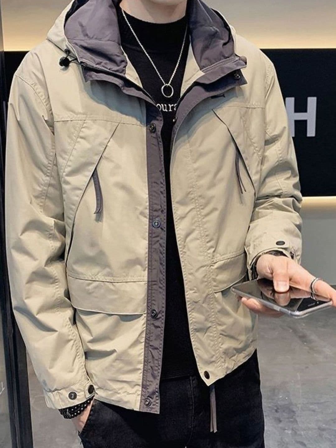 KPOP Men Colourblocked Lightweight Open Front Jacket - view 1