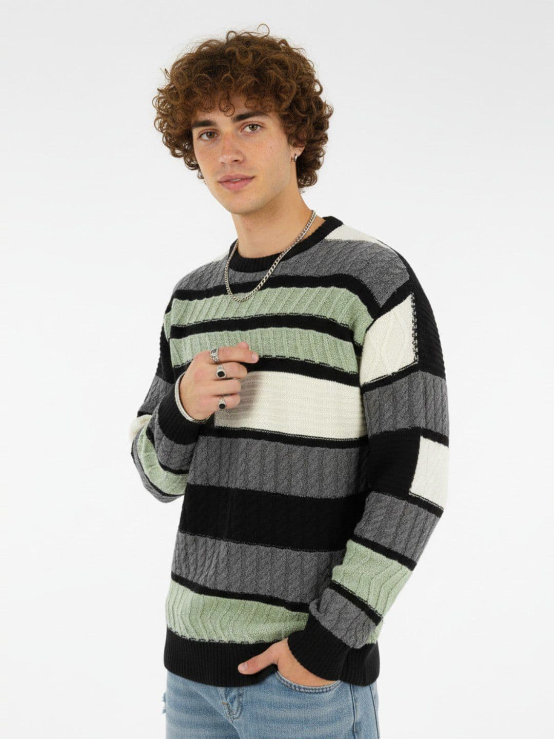 glitchez Striped Cable Knit Pullover - view 1