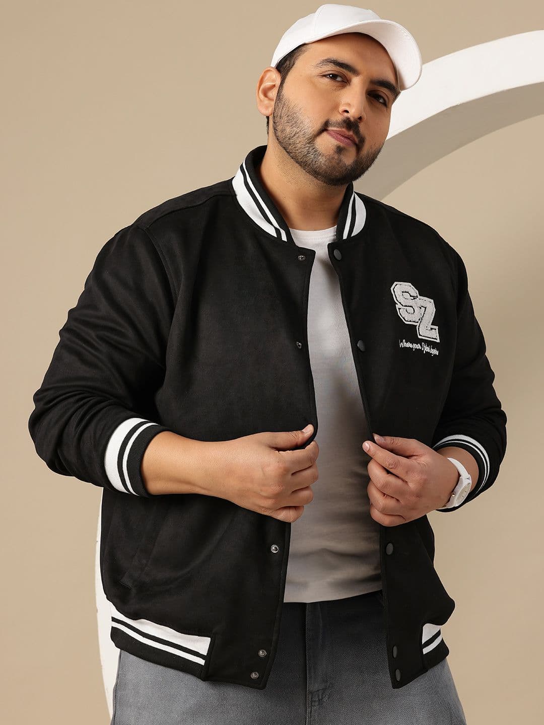 Sztori Plus Size Typography Varsity Jacket - view 1