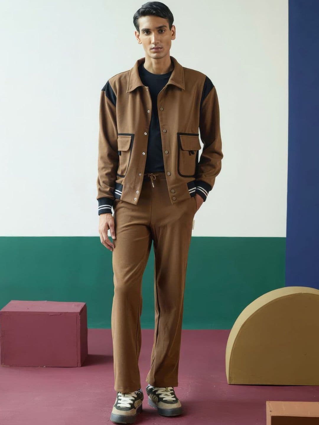 Muvazo Men Colourblocked Suede Bomber Jacket - view 1