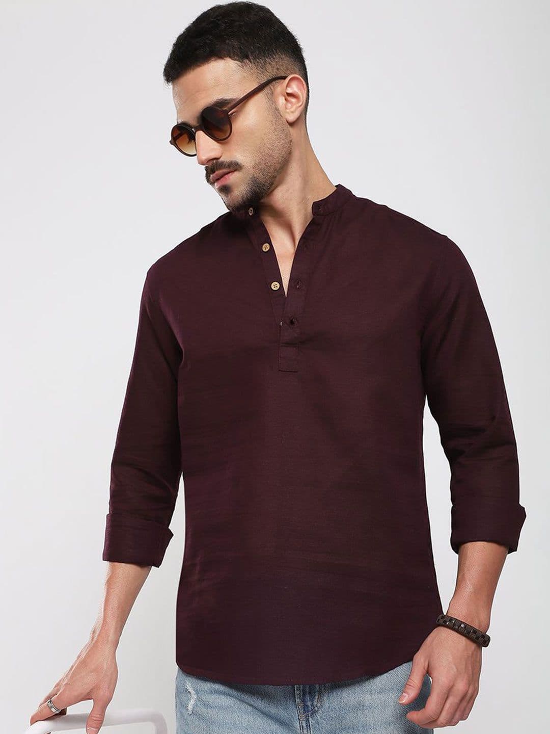 VASTRADO Thread Work Royal Linen Pathani Above Knee Kurta - view 1