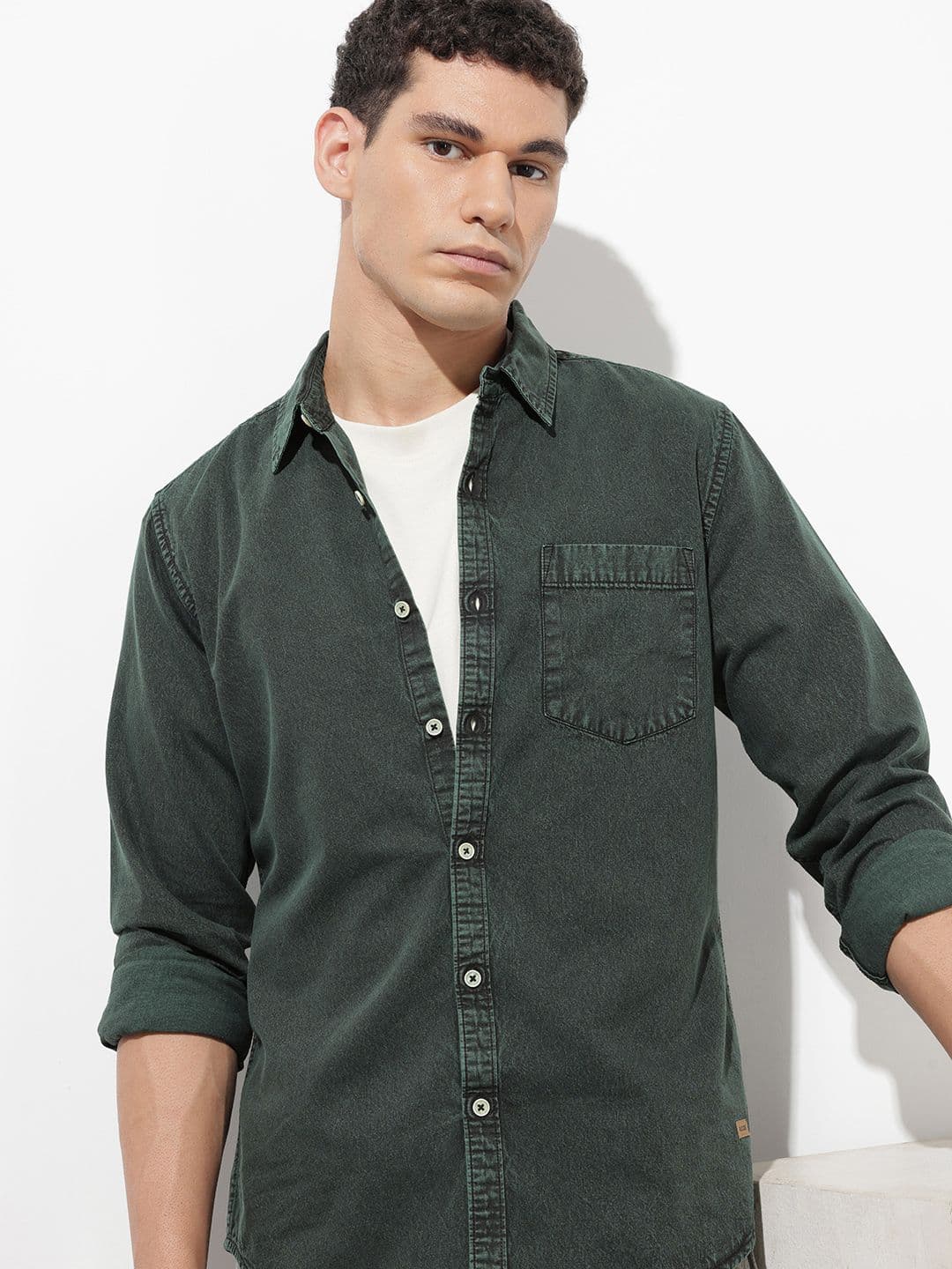 R.Code by The Roadster Life Co. Pure Cotton Chambray Casual Shirt - view 1