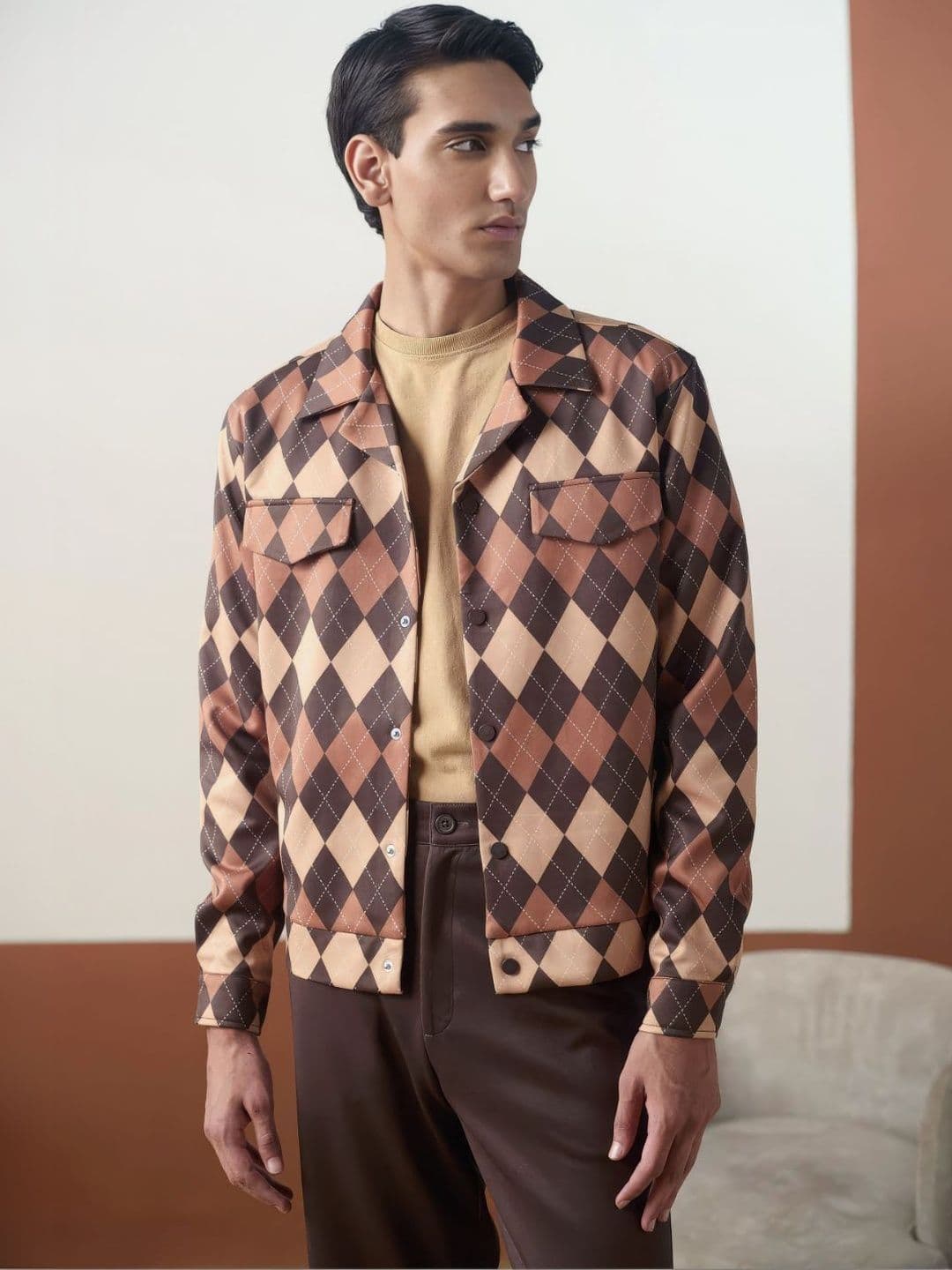Muvazo Men Checked Suede Woven Jacket - view 1