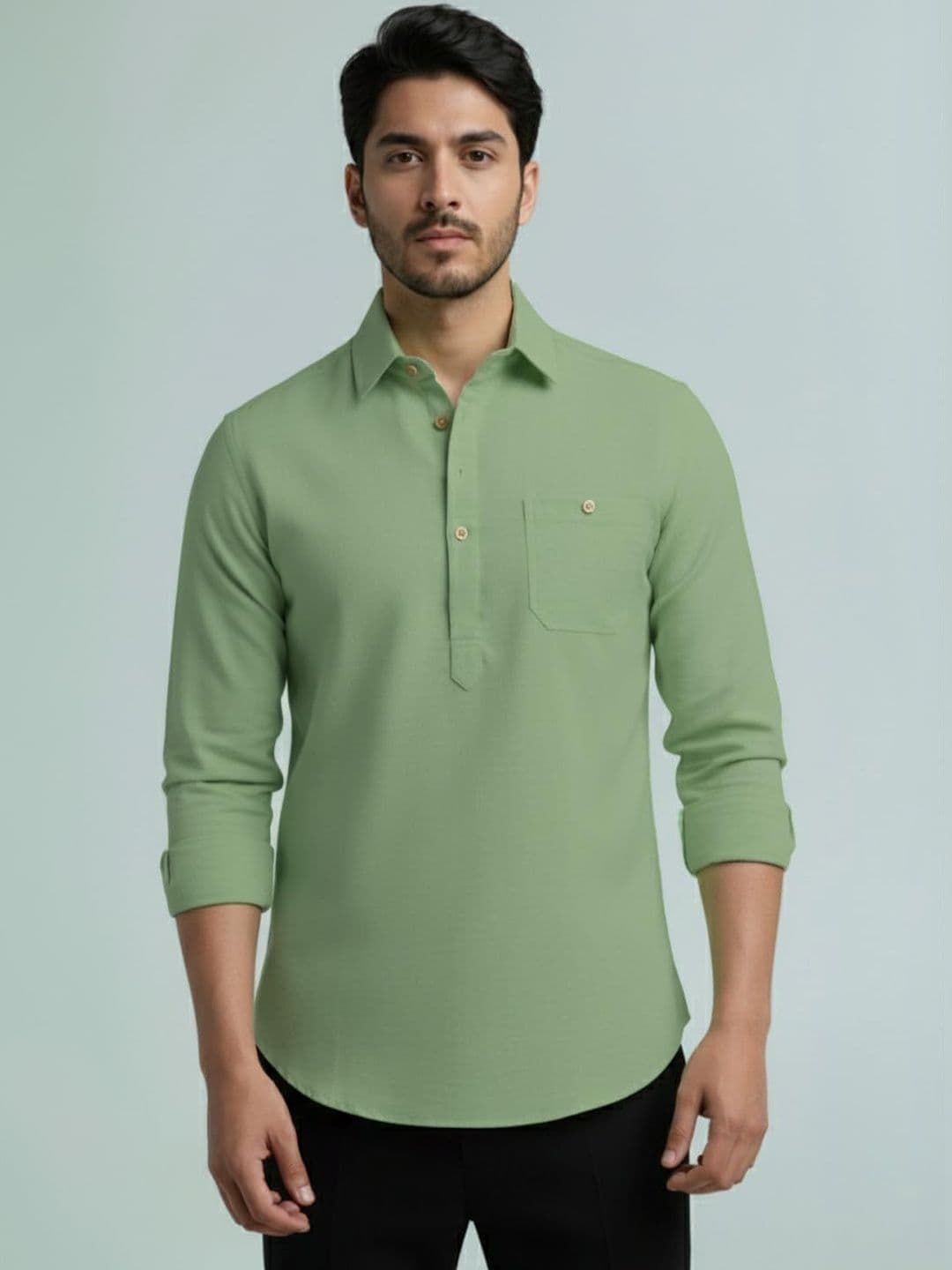 KNOWTED Men Solid Slim Fit Short Kurta - view 1