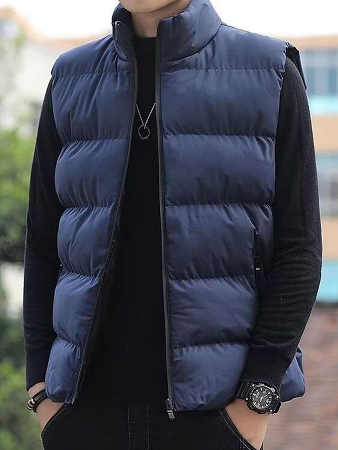 StyleCast x Revolte Men Stand Collar Sleeveless Open Front Jacket - view 1