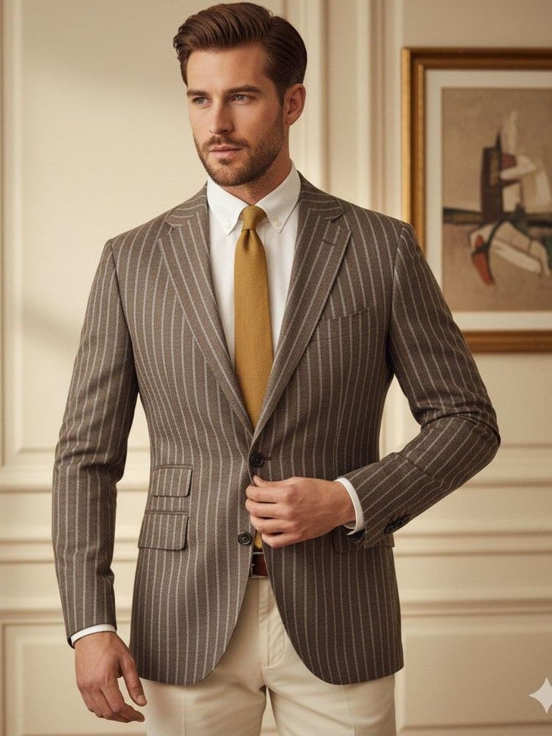 INVICTUS Striped Notched Lapel Long Sleeves Single Breasted Blazer - view 1