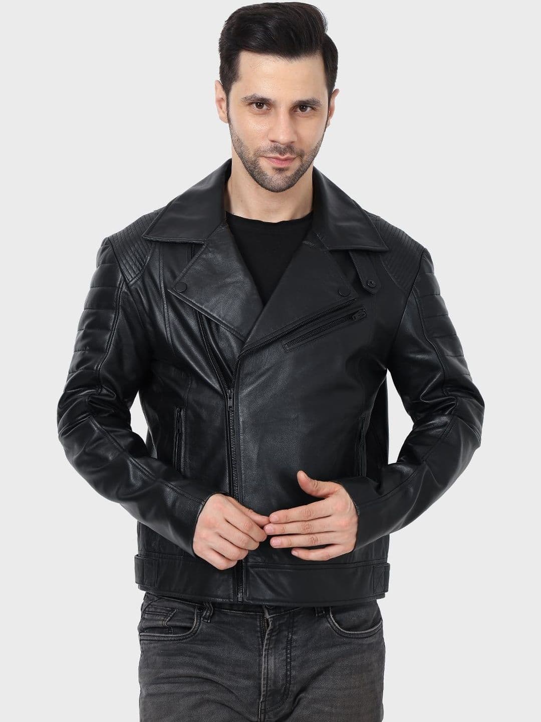 Justanned Men Leather Biker Jacket - view 1