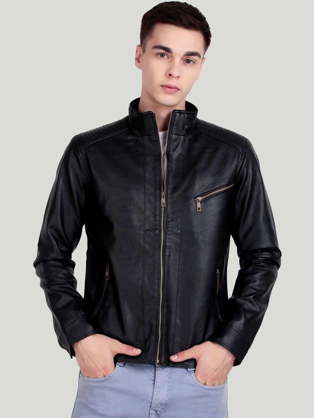 Leather Retail Men Lightweight Biker Jacket - view 1
