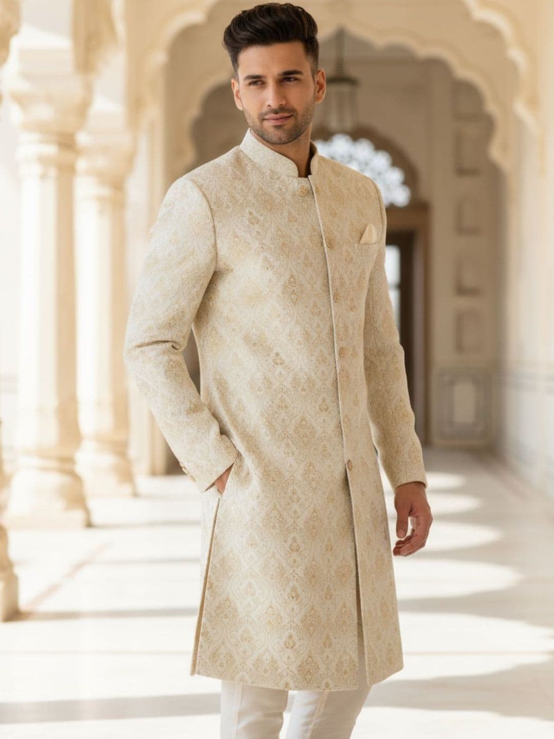 Kisah Men Woven Design Indowestern Sherwani Trouser Set - view 1
