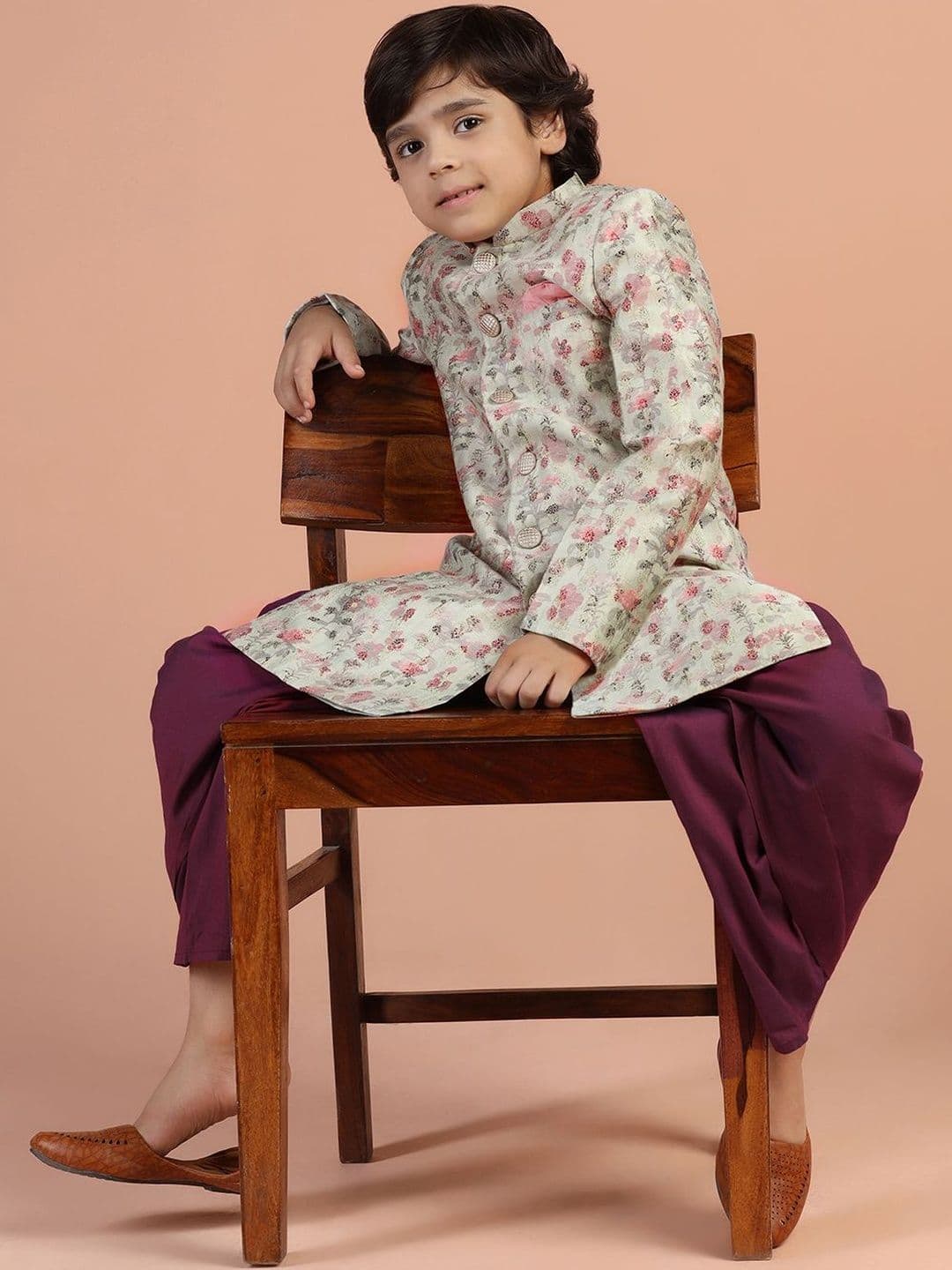 KISAH Boys Floral Printed Sherwani Dhoti Set - view 1