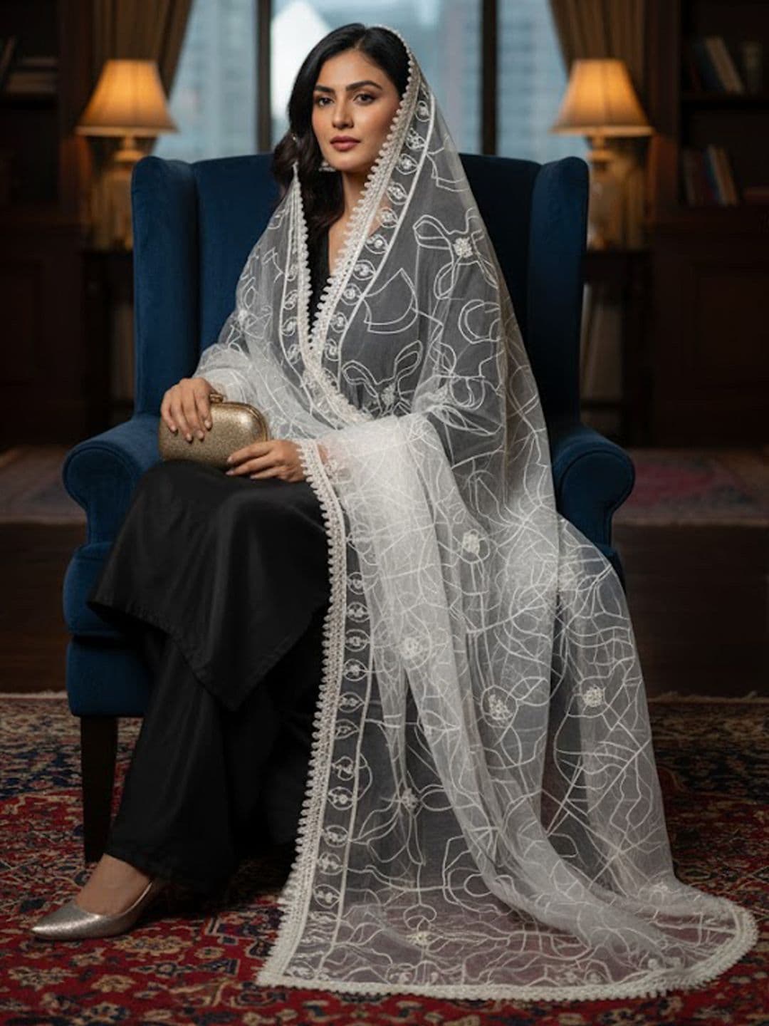 HRITIKA Ethnic Motifs Embroidered Thread Work Dupatta - view 1