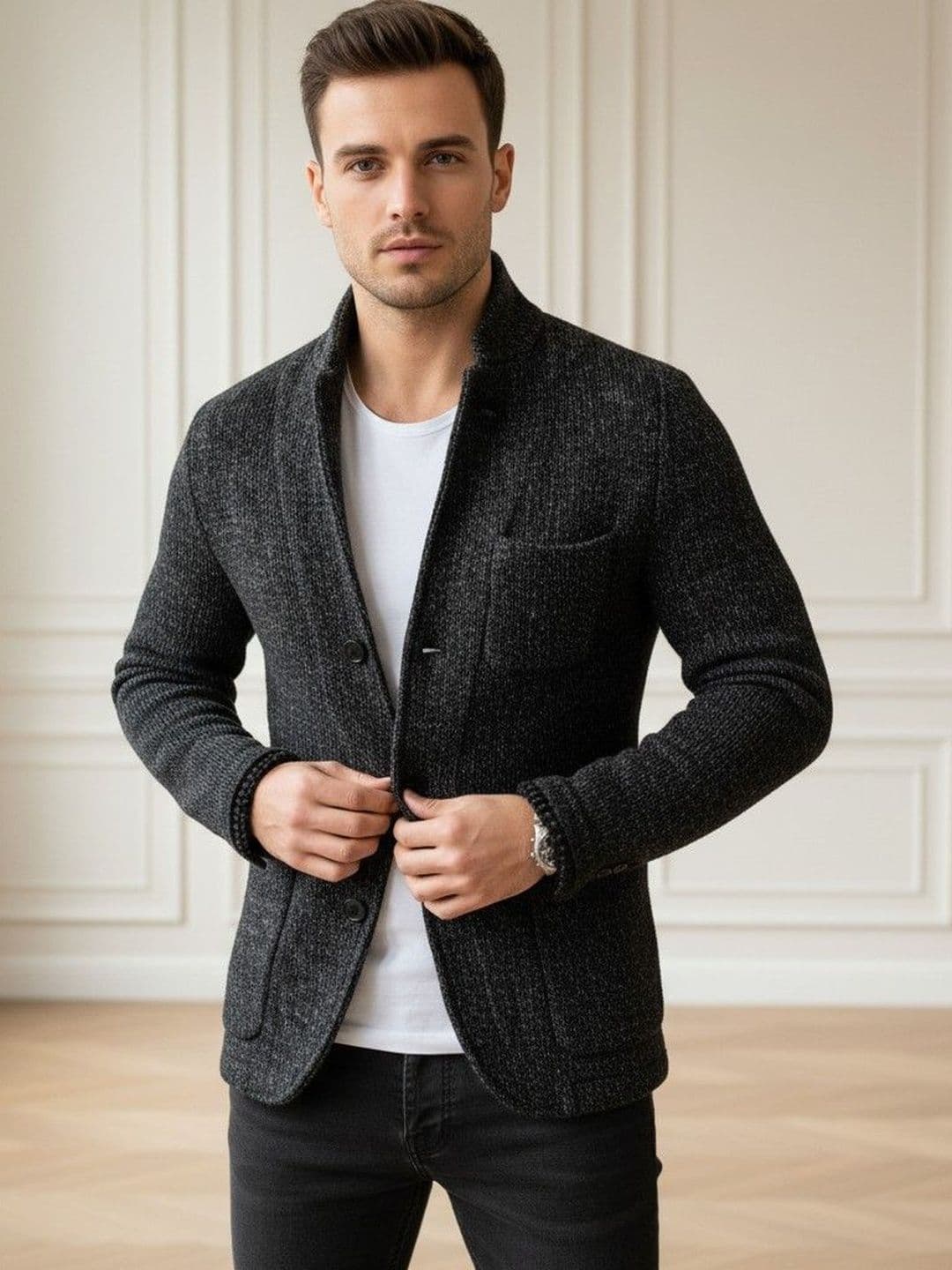 INVICTUS Mandarin Collar Long Sleeves Single Breasted Blazer - view 1