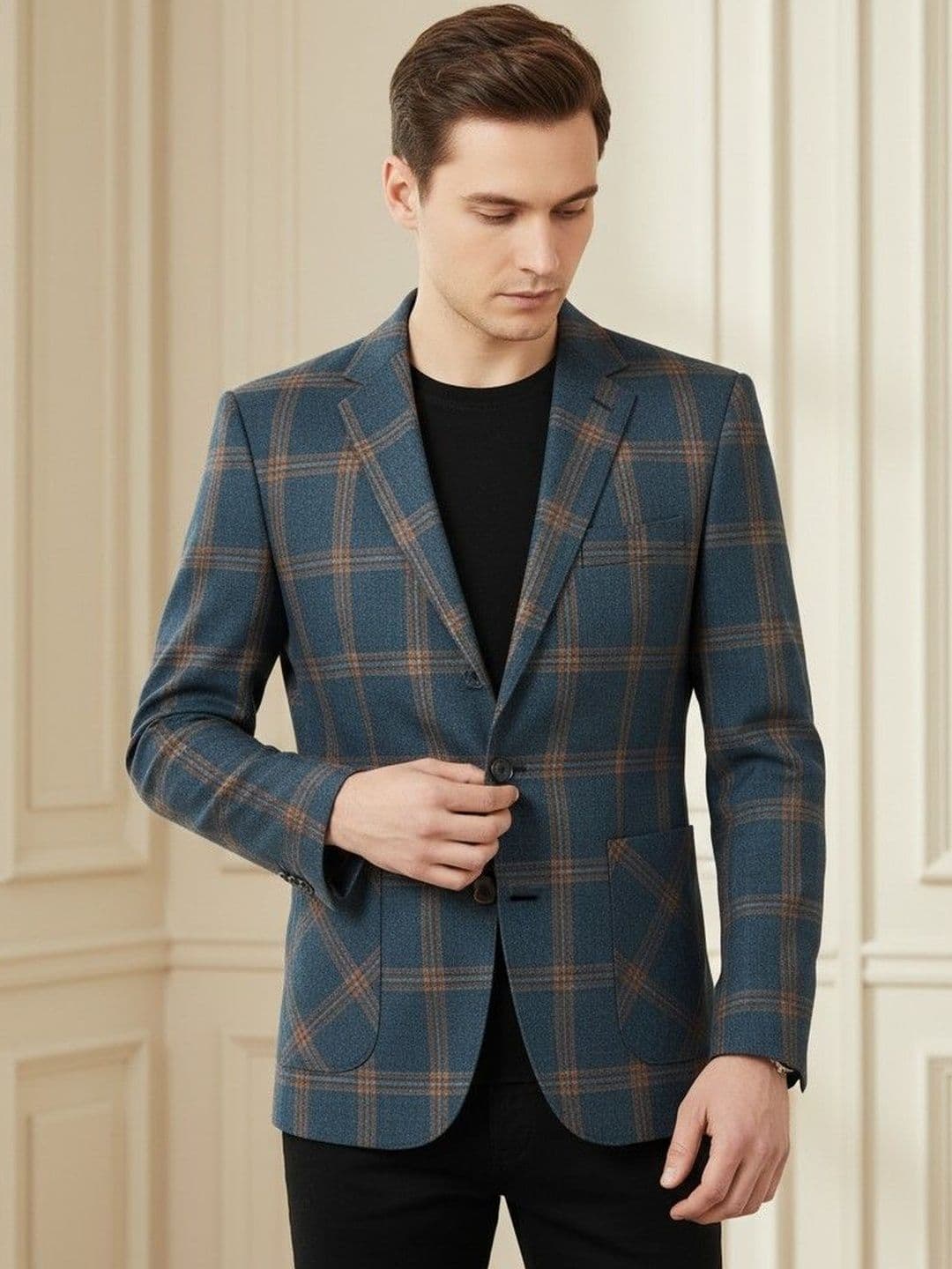 INVICTUS Checked Notched Lapel Long Sleeves Single Breasted Blazer - view 1