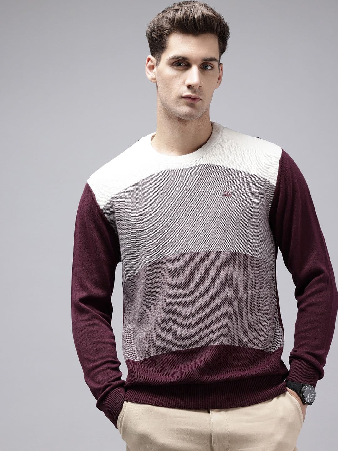 ColorPlus Round Neck Colourblocked Pure Cotton Pullover - view 1