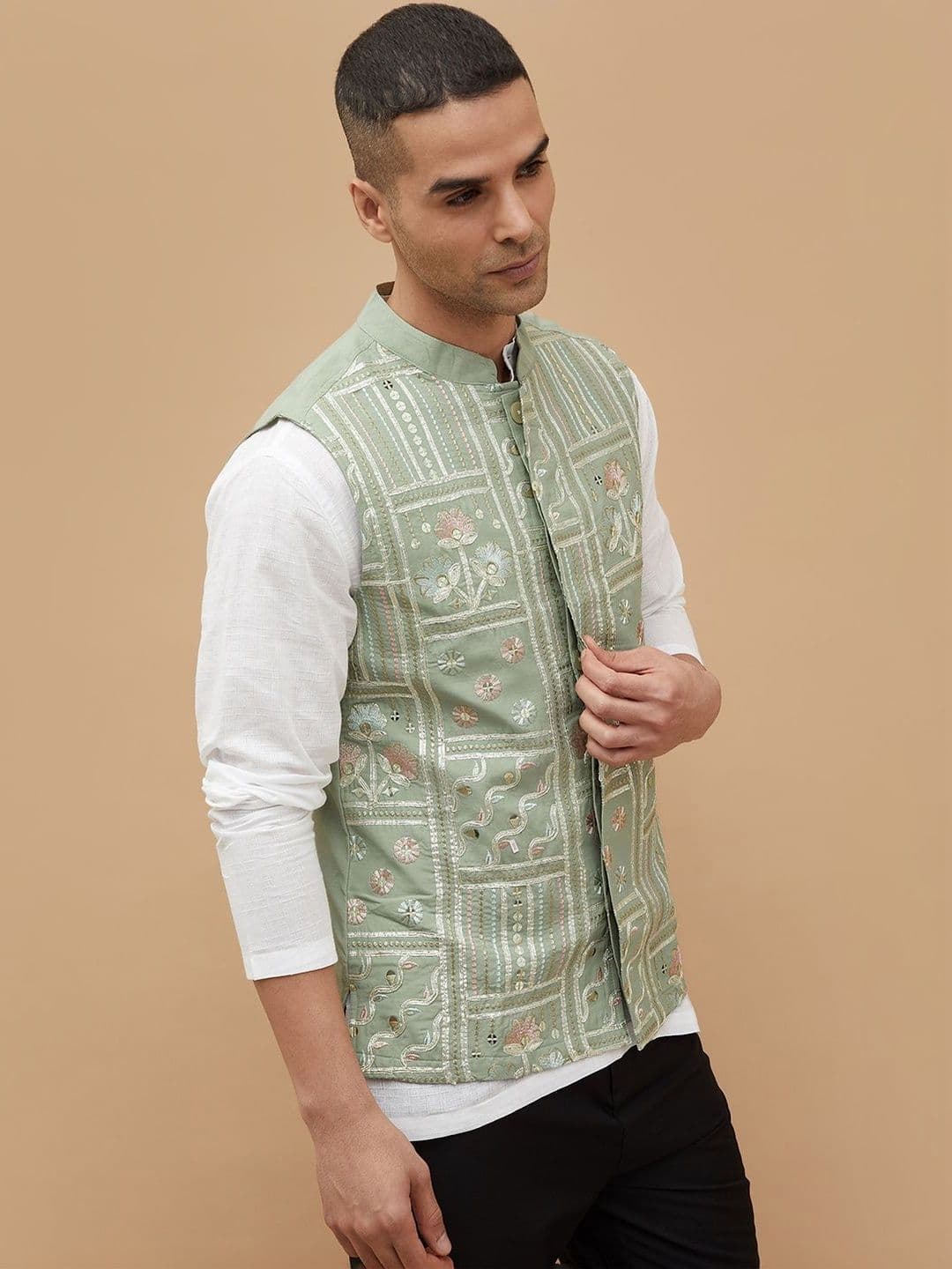 Melange by Lifestyle Men Floral Open Front Jacket with Embroidered - view 1