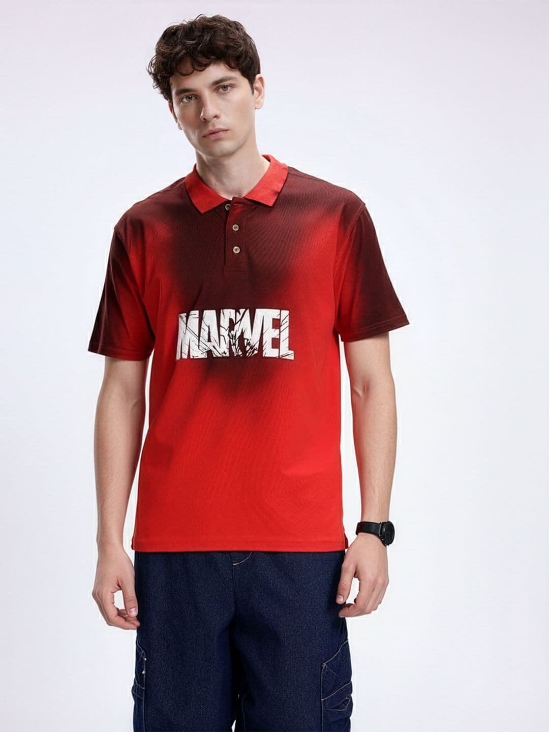 Kook N Keech Marvel Typography Printed Polo Collar T-shirt - view 1