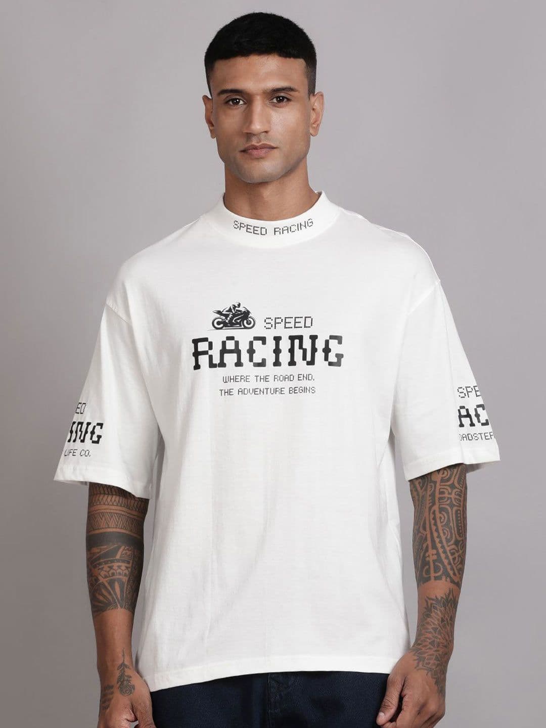 The Roadster Lifestyle Co. Graphic Printed Relaxed-Fit Drop Shoulder Pure Cotton T-Shirt - view 1