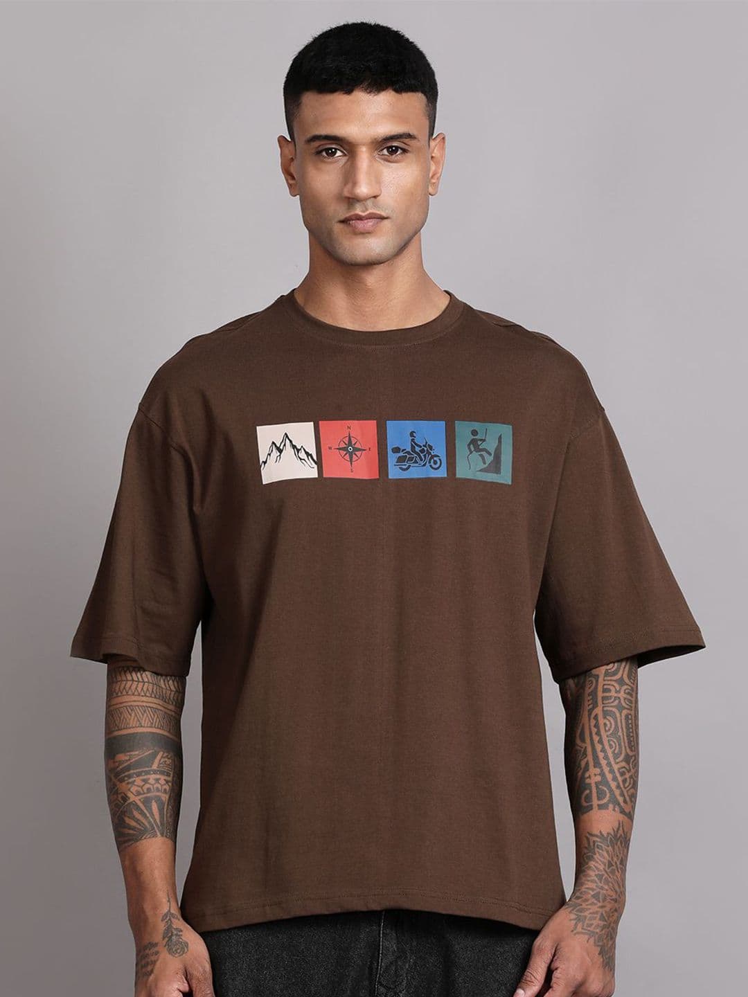 The Roadster Lifestyle Co. Graphic Printed Relaxed-Fit Drop Shoulder Pure Cotton T-Shirt - view 1