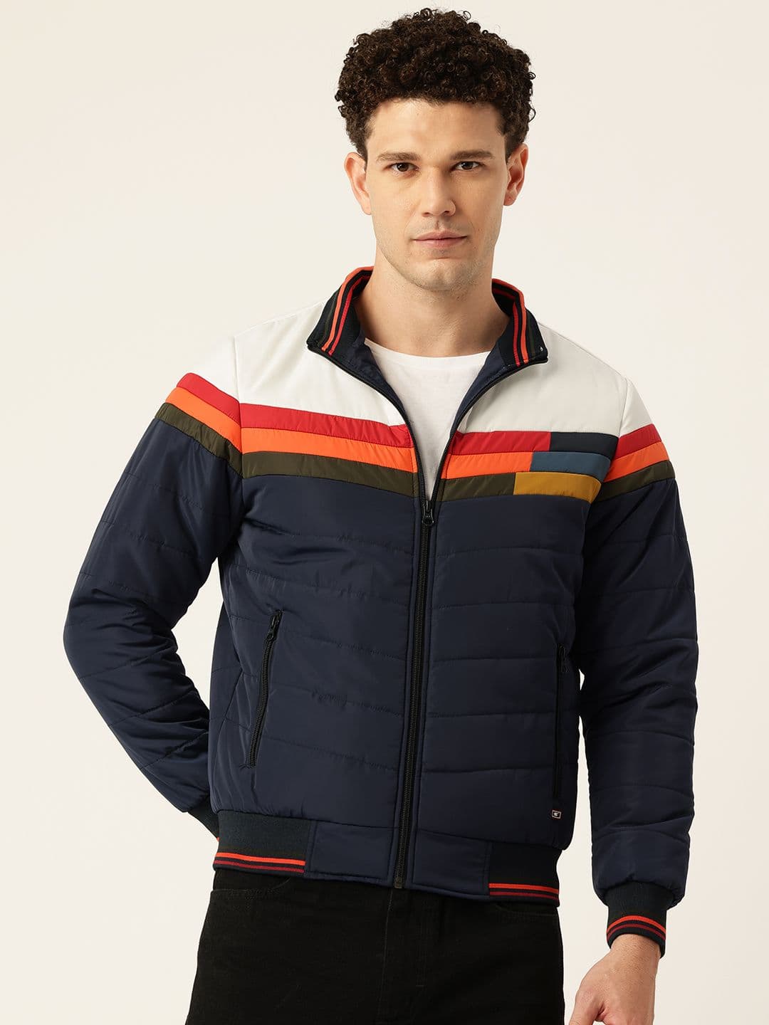 Monte Carlo Mock Collar Colorblocked Padded Jacket - view 1