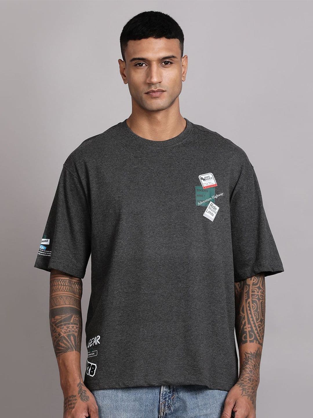 The Roadster Lifestyle Co. Graphic Printed Relaxed-Fit Drop Shoulder Pure Cotton T-Shirt - view 1