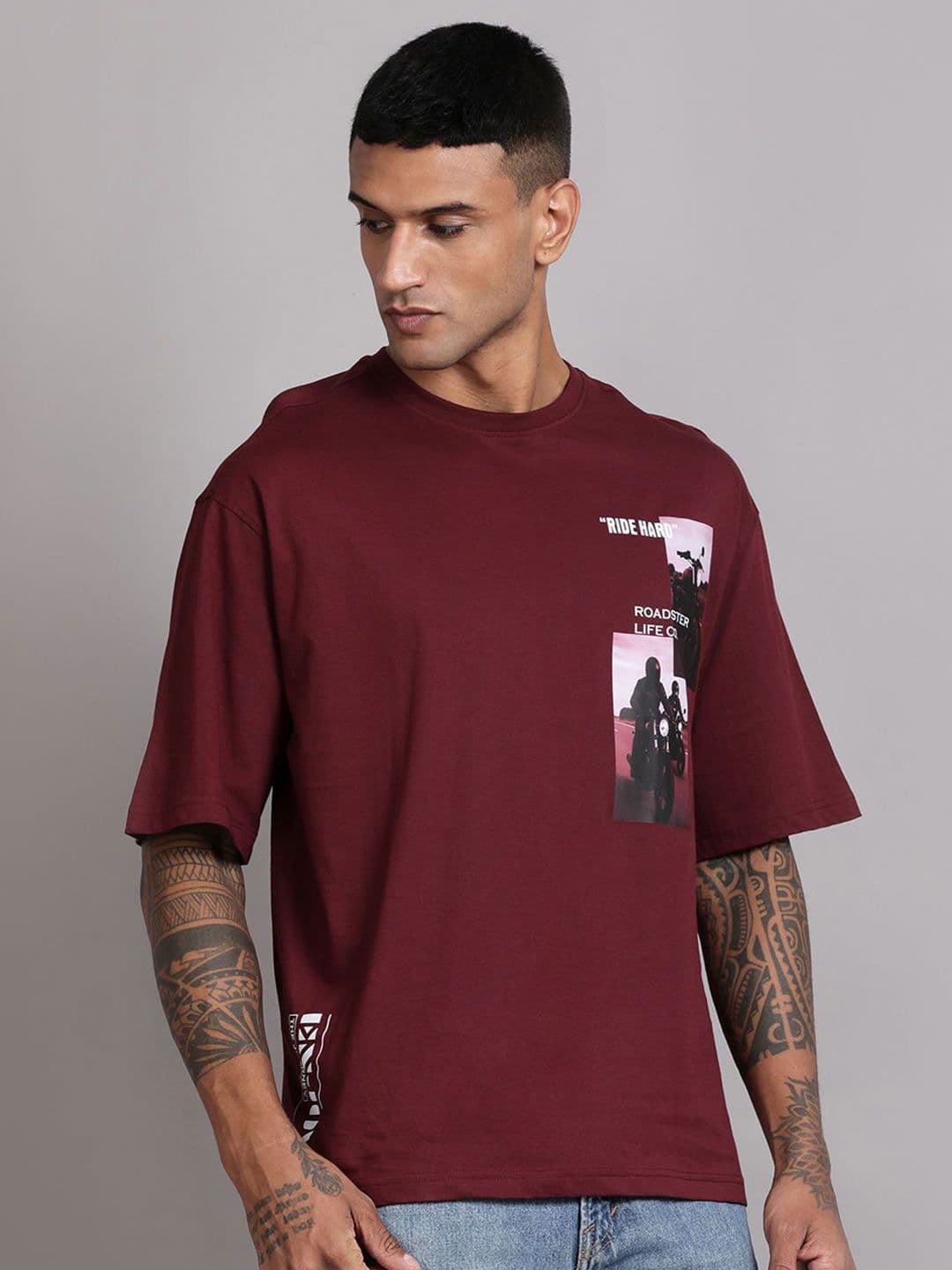 The Roadster Lifestyle Co. Graphic Printed Relaxed-Fit Drop Shoulder Pure Cotton T-Shirt - view 1