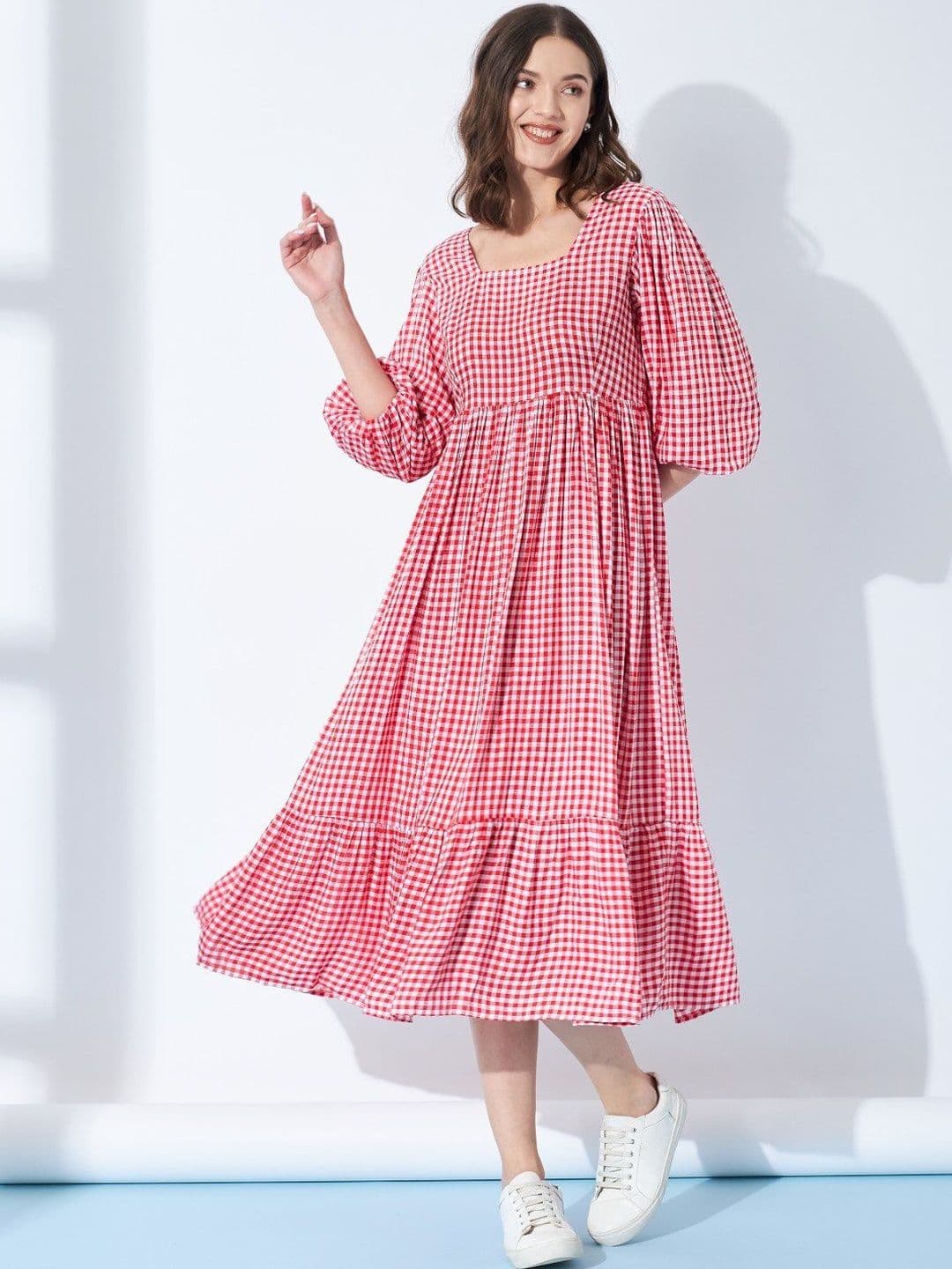 Burgstudio9 Checked Puff Sleeve Midi Dress - view 1