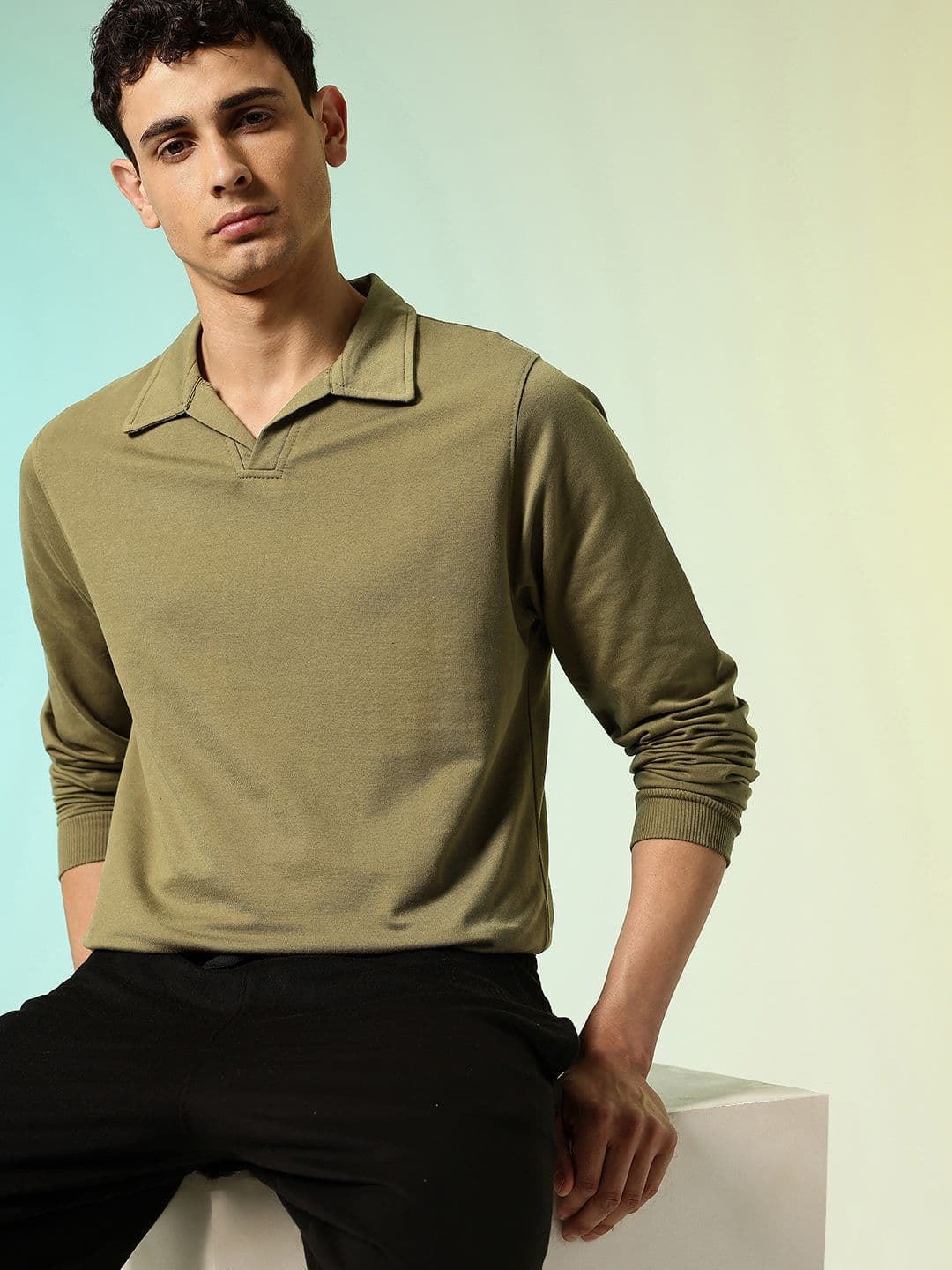 HRX by Hrithik Roshan Shirt Collar Knitted Sweatshirt - view 1