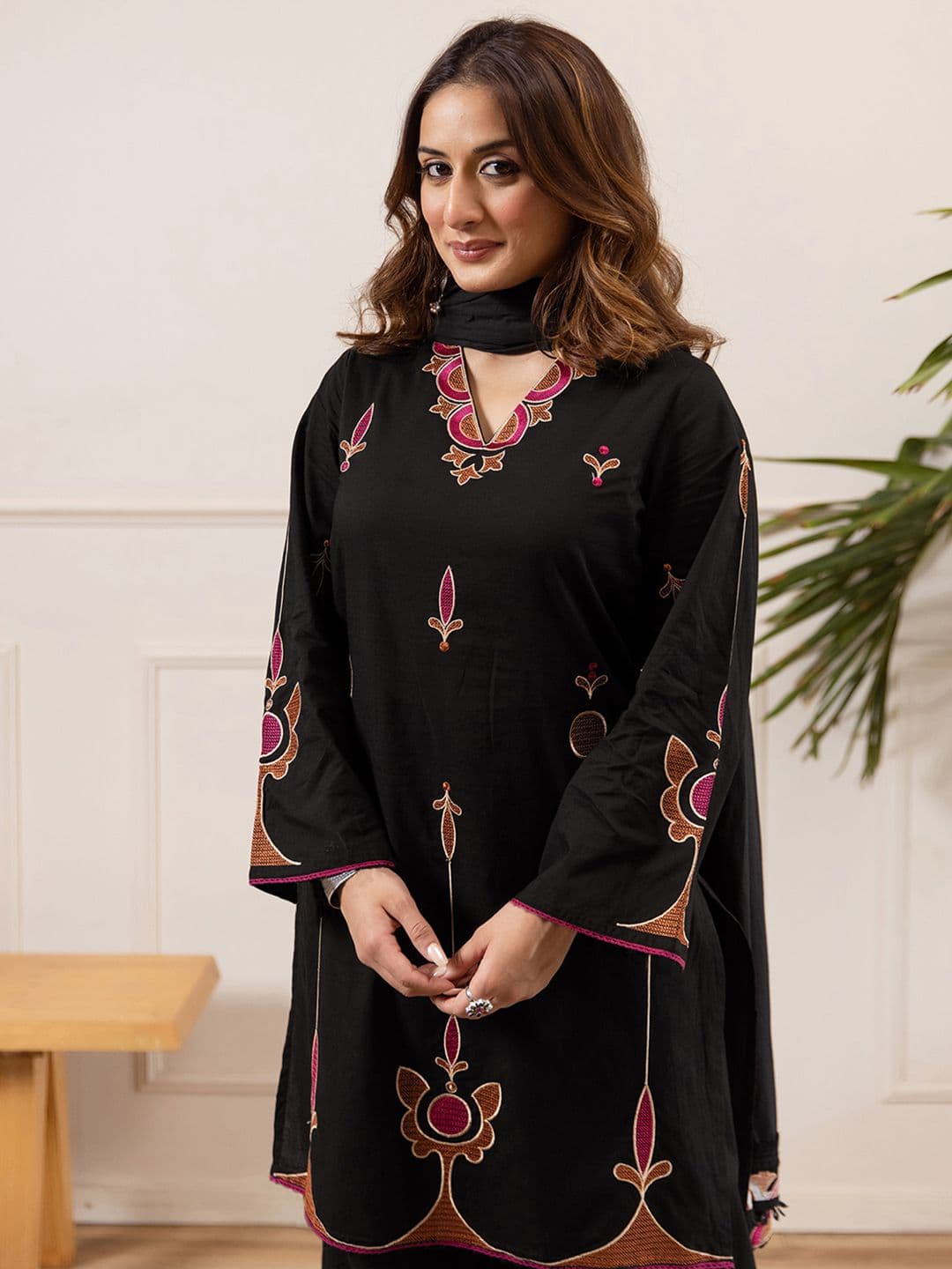 SANISA Women Ethnic Motifs Embroidered Regular Thread Work Kurta with Palazzos & With Dupatta - view 1