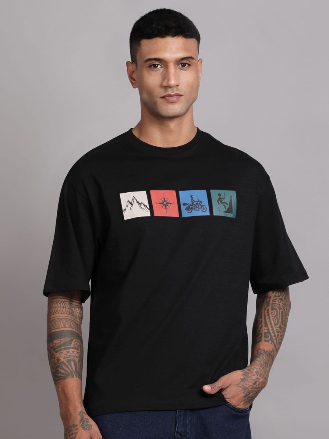 The Roadster Lifestyle Co. Graphic Printed Relaxed-Fit Drop Shoulder Pure Cotton T-Shirt - view 1